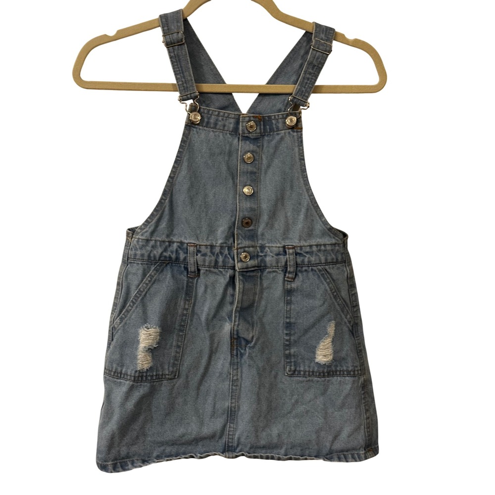 Jessica Simpson Girls Denim Overall Dress Light Wash Distressed Blue Size 10 L
